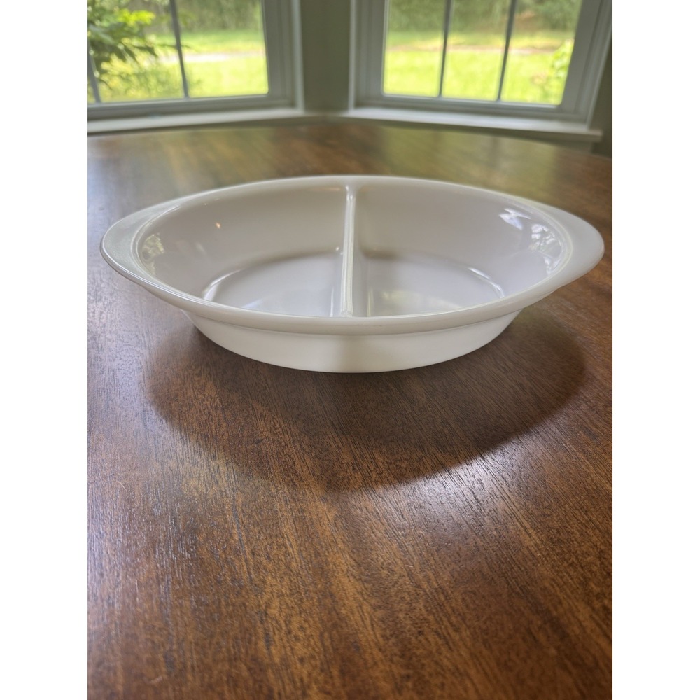 Glasbake J-239 Vintage Serving Dish White Milk Glass Divided Oval Casserole